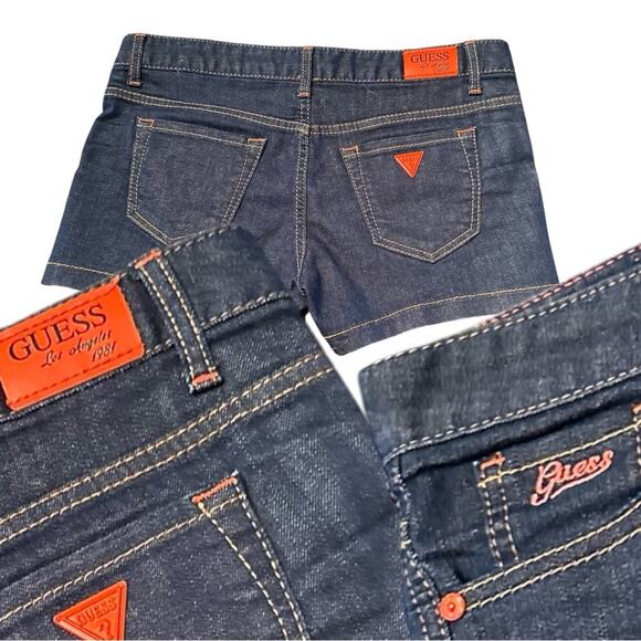 GUESS Woman’s Dark Blue Denim Shorts Orange embroidered and buttons Size 28 - Picture 6 of 6